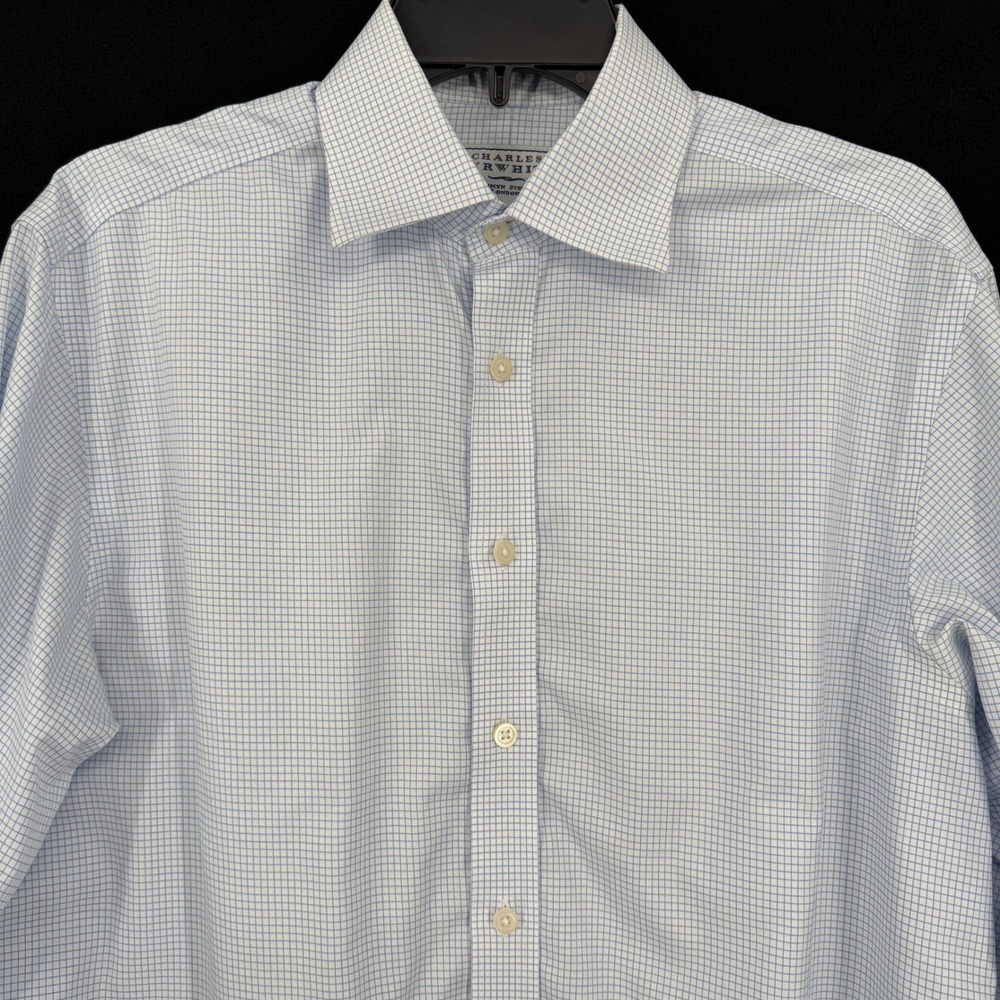 Charles Tyrwhitt Mens Non Iron Dress Shirt‎ 15.5 37 Blue White Grid Check Cotton